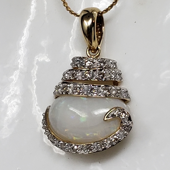 Jewelry - 14k diamond and Australian white opal pendant